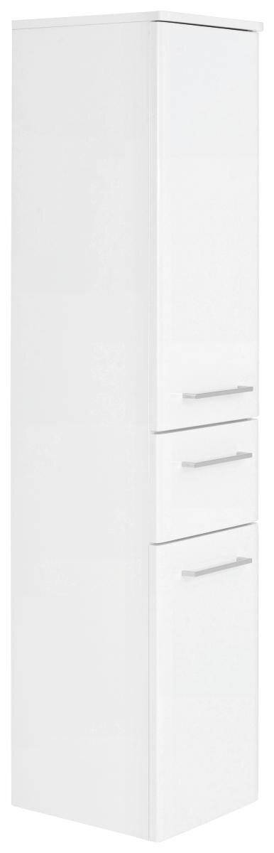 Weißer Midischrank mit drei Schubladen, seitliche Perspektive
