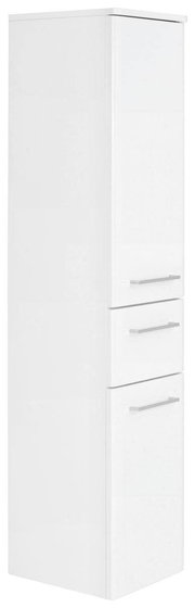 Weißer Midischrank mit drei Schubladen, seitliche Perspektive