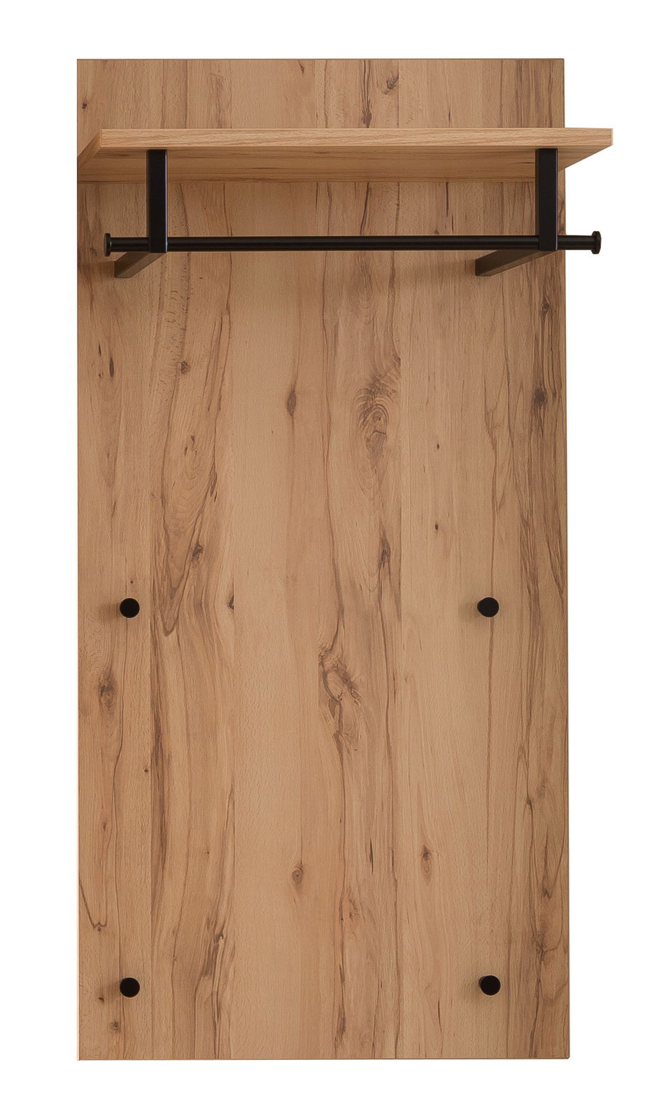 Moderano Garderobepaneel ALMADA Garderobenpaneel aus Holz mit schwarzer Kleiderstange und Ablage, Frontalansicht