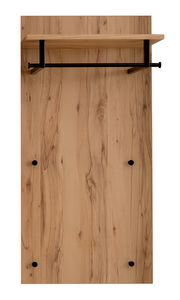 Garderobenpaneel aus Holz mit schwarzer Kleiderstange und Ablage, Frontalansicht