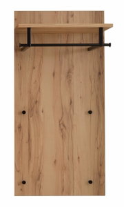 Garderobenpaneel aus Holz mit schwarzer Kleiderstange und Ablage, Frontalansicht