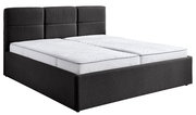 Polsterbett 180x200 in dunklem Stoff mit hohem Kopfteil, seitliche Perspektive