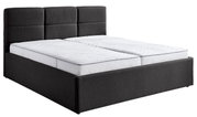 Polsterbett 180x200 in dunklem Stoff mit hohem Kopfteil, seitliche Perspektive