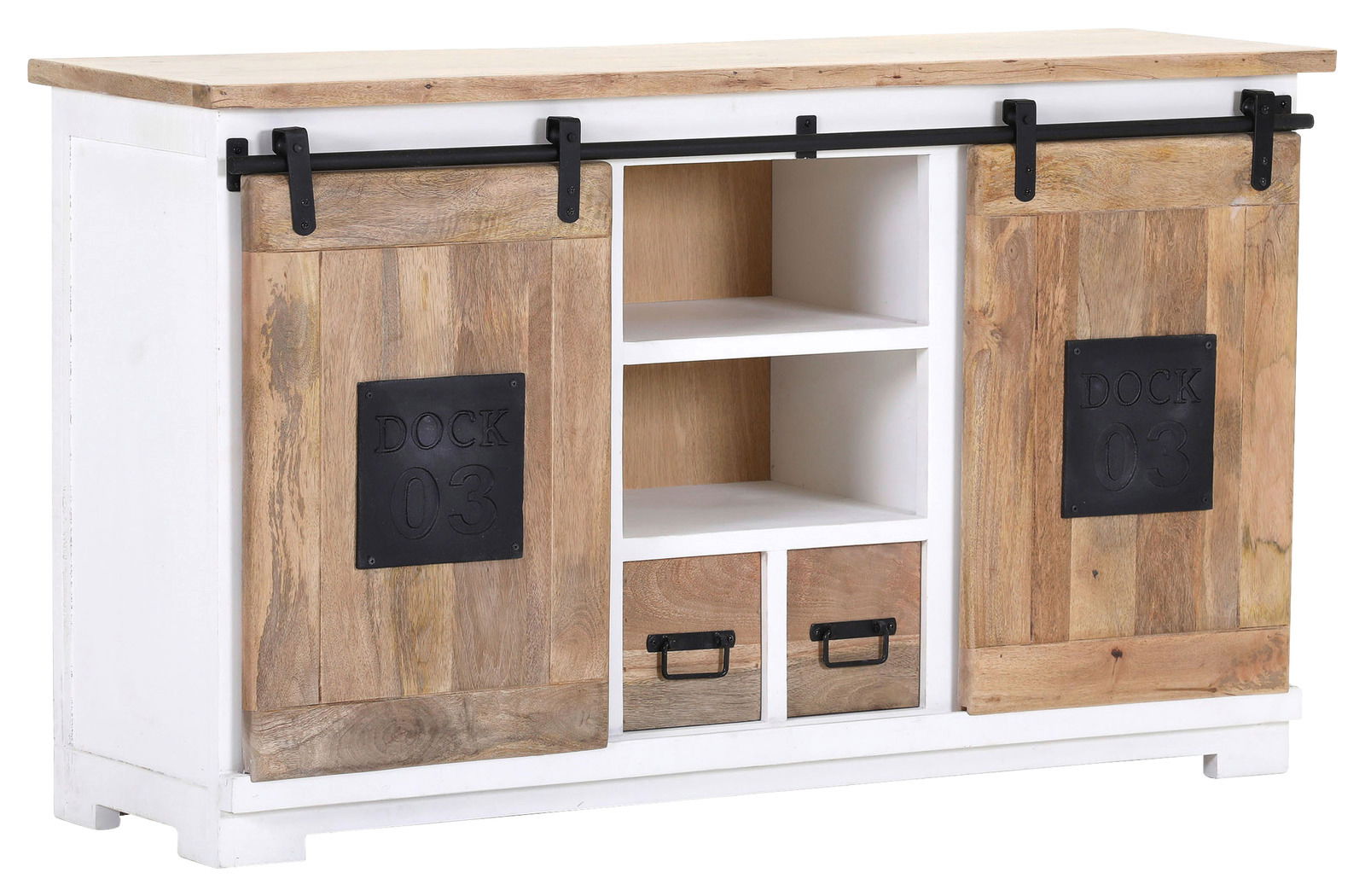 Z2 Sideboard DOCK 03 Rustikales Sideboard mit Schiebetüren aus Holz und Metallakzenten, Vorderansicht