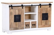 Rustikales Sideboard mit Schiebetüren aus Holz und Metallakzenten, Vorderansicht