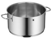 Edelstahlkochtopf mit zwei Griffen, seitliche Perspektive