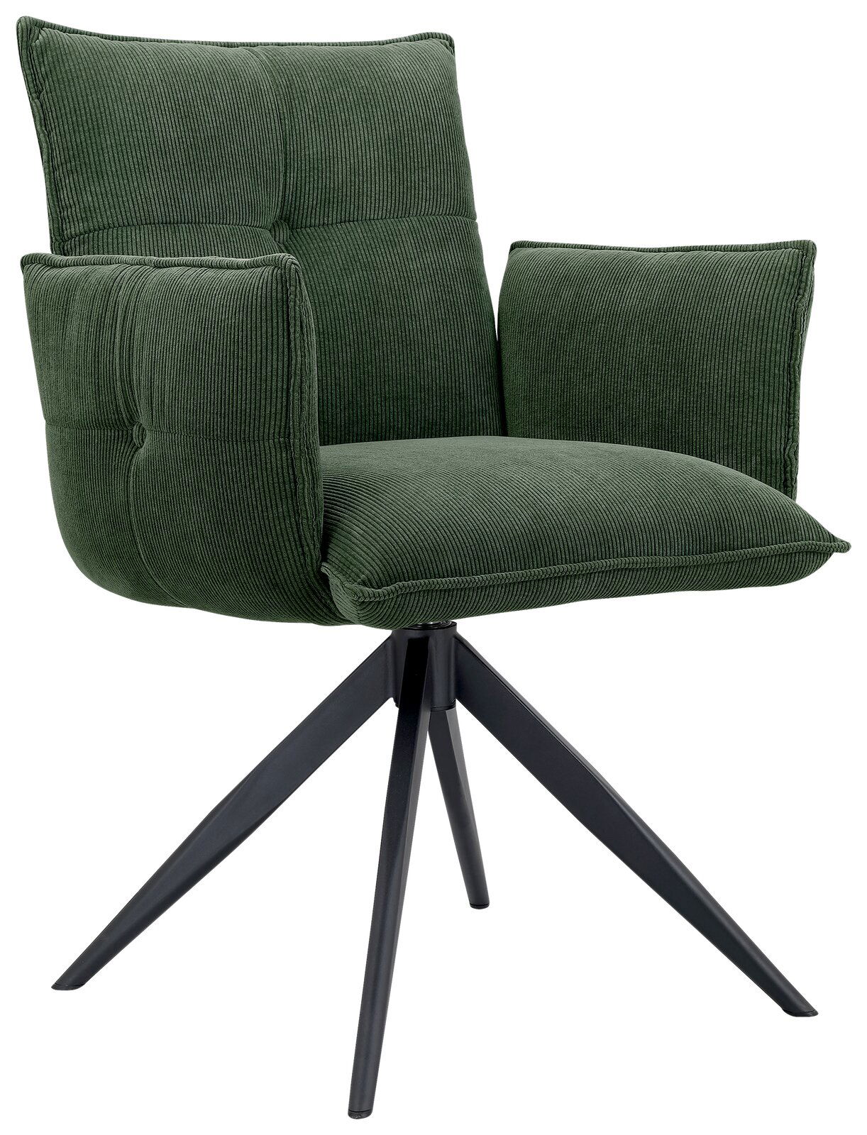 Novel Armlehnstuhl COCO Grüner Armlehnstuhl mit modernem Design, aus Samtstoff, auf schwarzem Metallgestell, seitliche Perspektive