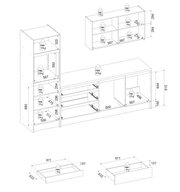 Technische tekening van een keukenblok met verschillende kasten en lades, zijaanzicht.
