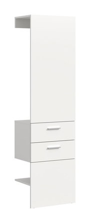 Weißes Garderobenpaneel mit zwei Schubladen, seitliche Perspektive