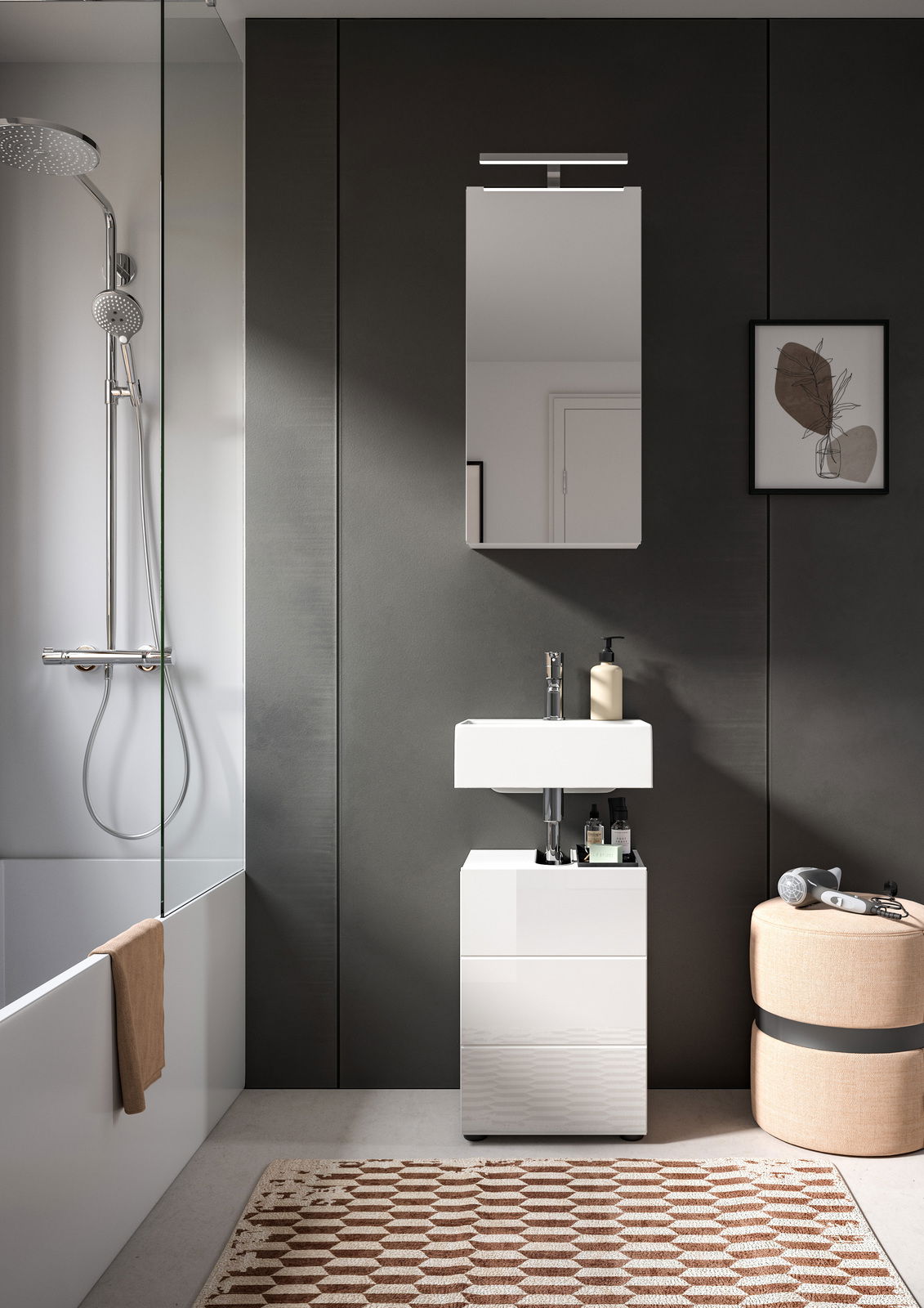 MID.YOU Badkombination VIRA Moderne Badkombination mit Spiegel, Waschbecken und Unterschrank, seitliche Perspektive