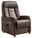 Brauner Relax-Sessel aus Leder, seitliche Perspektive mit sichtbarer Fernbedienungstasche und Rollen.