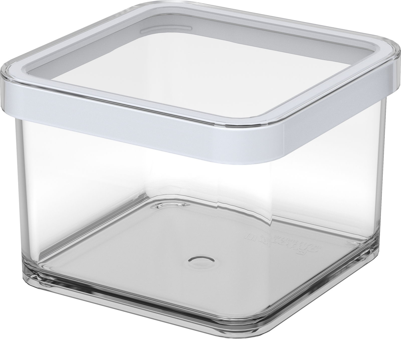 Quadratische Premium-Dose 0.5 l LOFT aus transparentem Material mit weißem Deckel, seitliche Perspektive