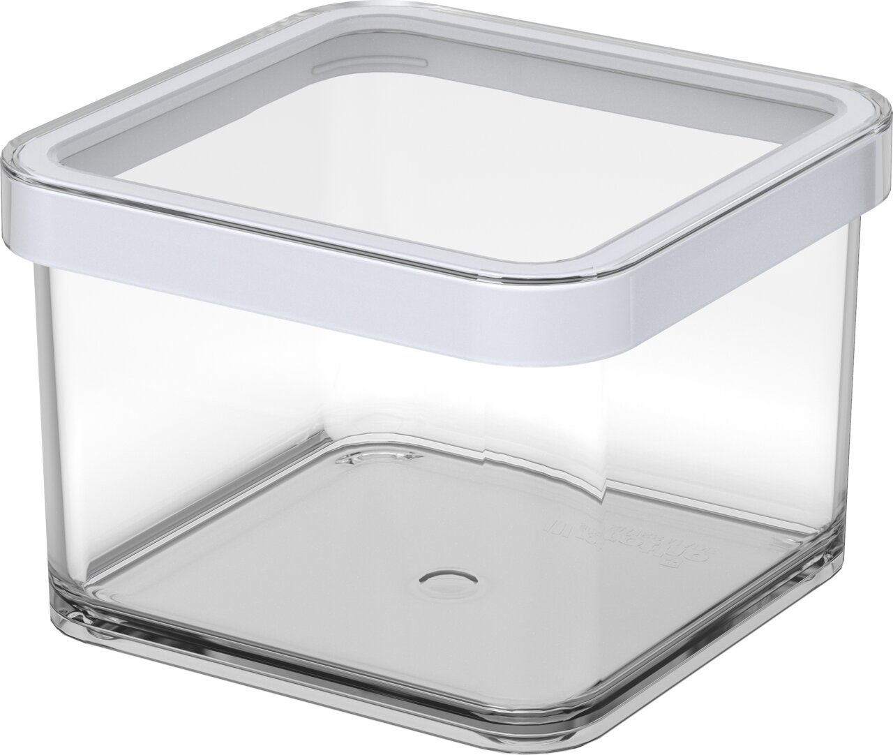 Quadratische Premium-Dose 0.5 l LOFT aus transparentem Material mit weißem Deckel, seitliche Perspektive