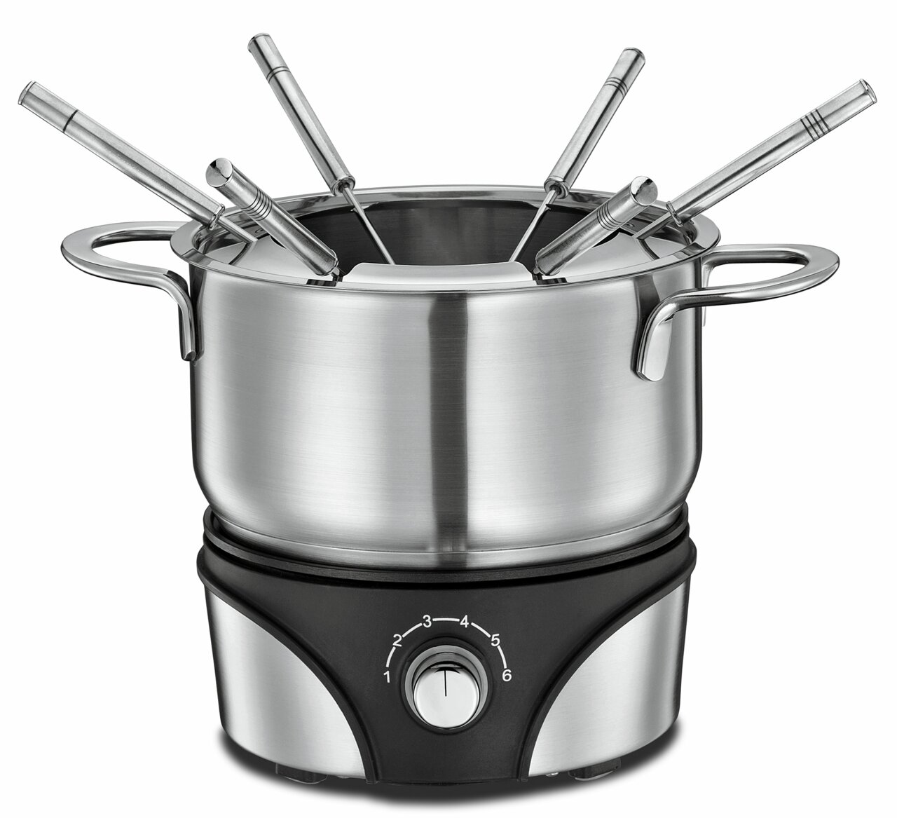 KÜCHENPROFI Fondue-Set GENF Elektrisches Fondue-Set Genf aus Edelstahl mit sechs Fonduegabeln, seitliche Perspektive