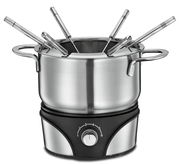 Elektrisches Fondue-Set Genf aus Edelstahl mit sechs Fonduegabeln, seitliche Perspektive