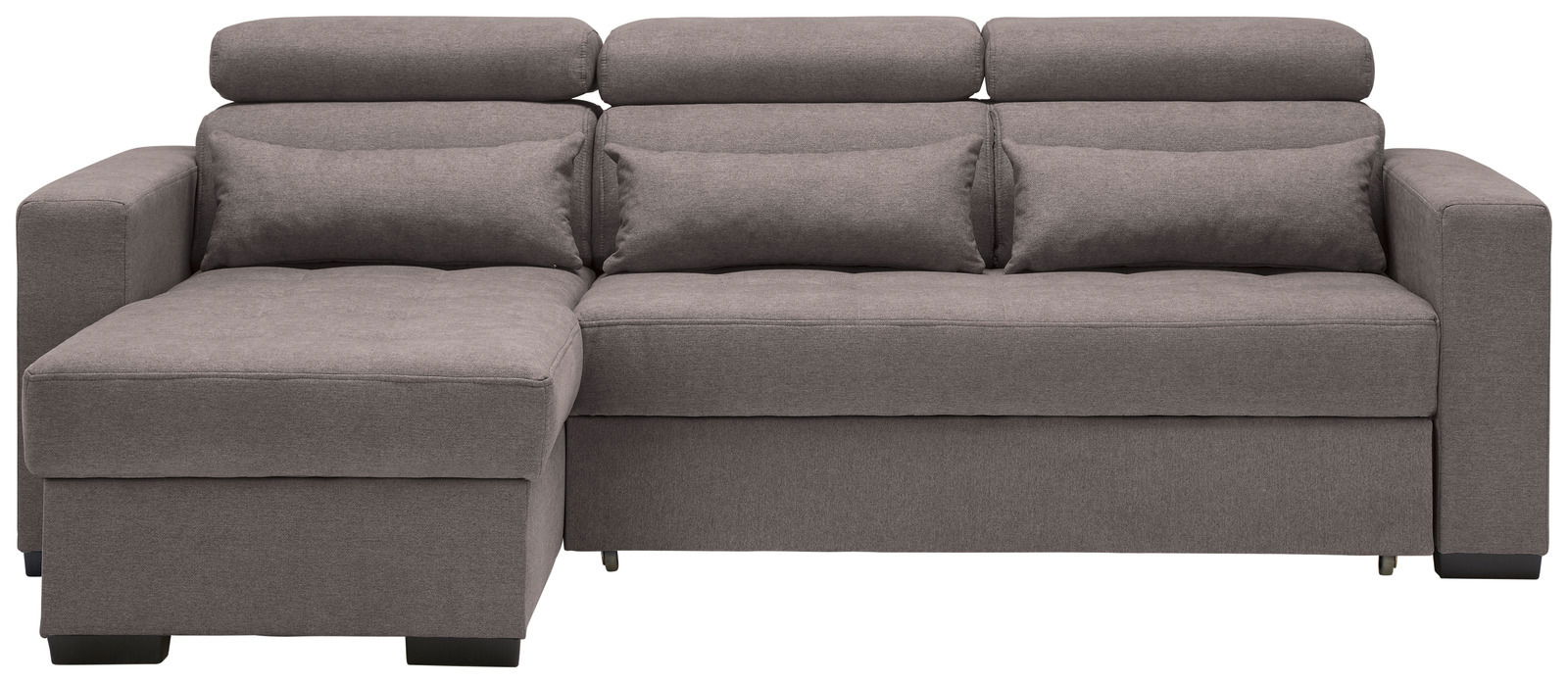 Graues Ecksofa mit verstellbaren Kopfstützen und Ottomane, Vorderansicht