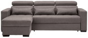 Graues Ecksofa mit verstellbaren Kopfstützen und Ottomane, Vorderansicht