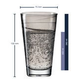 Trinkglas Vario Anthrazit 280ml, frontalansicht, gefüllt mit sprudelndem Wasser, Maße 75 mm Durchmesser und 130 mm Höhe