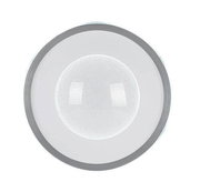 Runde LED-Deckenleuchte aus der Vogelperspektive mit grauem Rand und zentraler Lichtkuppel.
