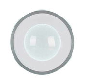 Runde LED-Deckenleuchte aus der Vogelperspektive mit grauem Rand und zentraler Lichtkuppel.