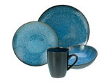 Kombiservice Capri 16-tlg. in blauer Keramik mit Teller, Schüssel und Tasse, seitliche Perspektive