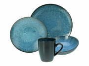 Kombiservice Capri 16-tlg. in blauer Keramik mit Teller, Schüssel und Tasse, seitliche Perspektive