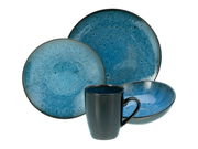 Kombiservice Capri 16-tlg. in blauer Keramik mit Teller, Schüssel und Tasse, seitliche Perspektive