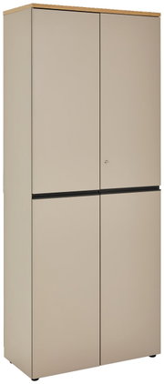 Hoge archiefkast in beige met twee deuren, zijaanzicht