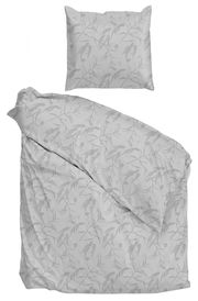 Bettwäsche-Set ZO!HOME FIORI DI SATINADO in Grau mit floralem Muster, bestehend aus einem Kissenbezug und einem Bettdeckenbezug, aus der Vogelperspektive.