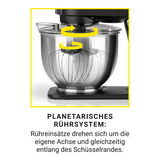 Küchenmaschine mit planetarischem Rührsystem, seitliche Perspektive