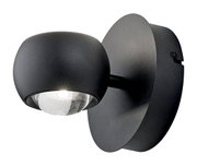 Moderne schwarze Wandleuchte CANNON mit rundem Design, seitliche Perspektive