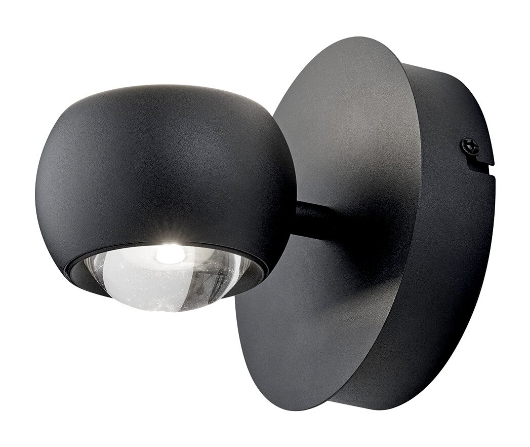 Moderne schwarze Wandleuchte CANNON mit rundem Design, seitliche Perspektive
