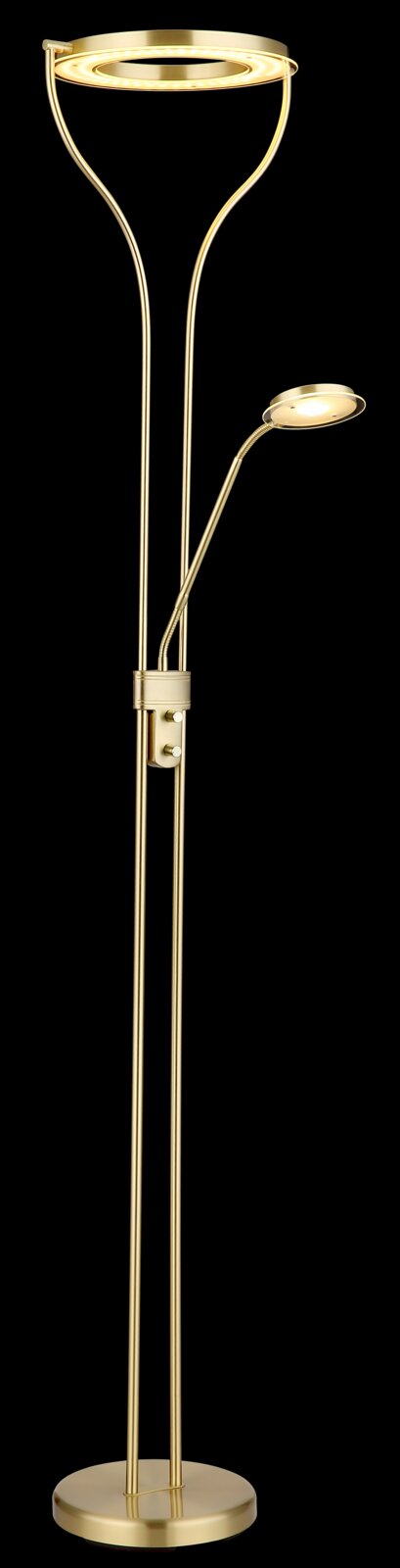 Gouden plafondlamp met leeslamp, vooraanzicht