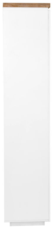 Weißer Garderobenschrank mit Holzoberfläche, Frontalansicht