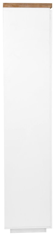 Weißer Garderobenschrank mit Holzoberfläche, Frontalansicht