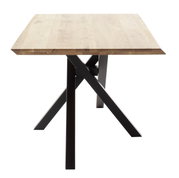 Moderner Esstisch 160x90cm mit Holzplatte und schwarzem Metallgestell, seitliche Perspektive
