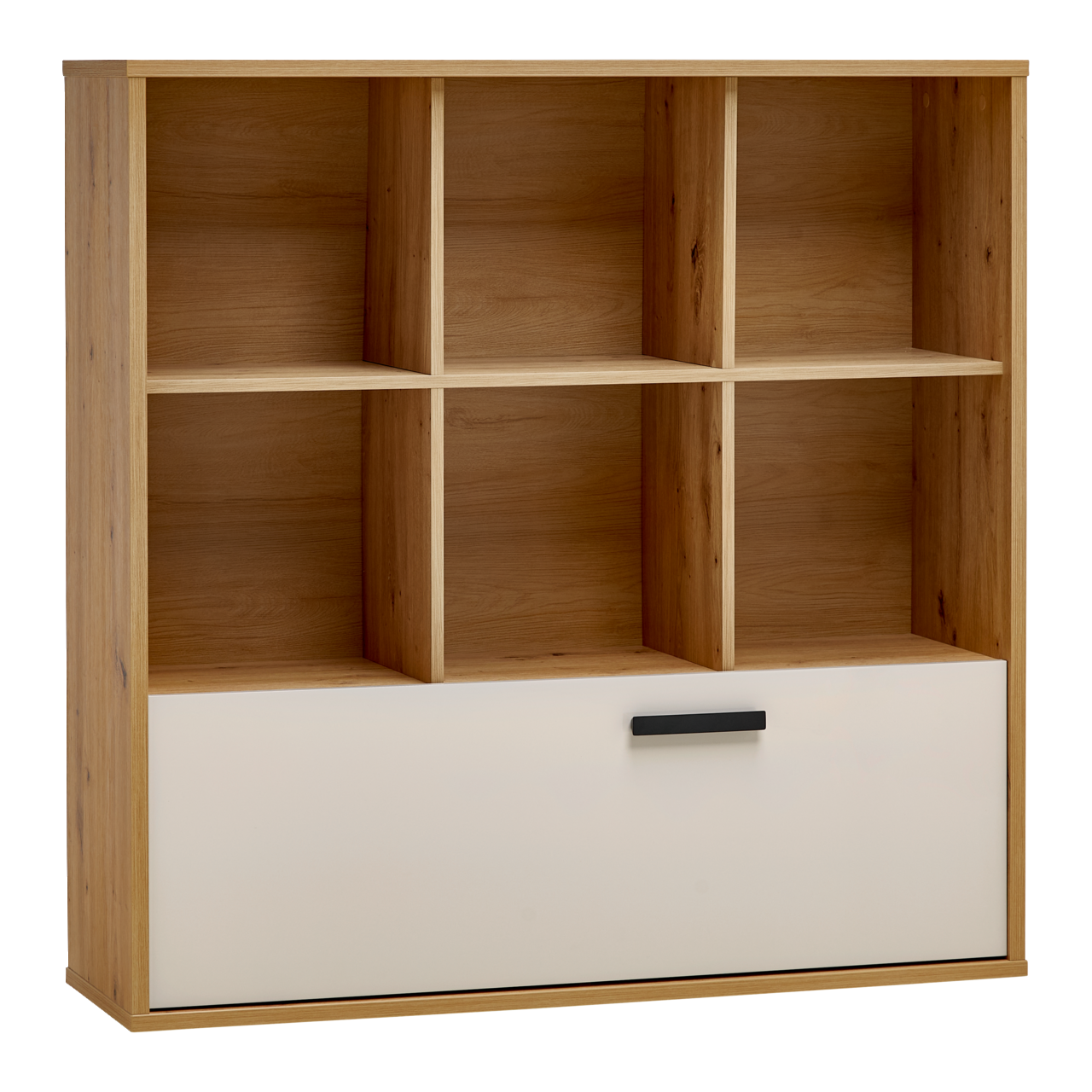 XORA Bücherregal CASA MIA Bücherregal aus Holz mit sechs offenen Fächern und einer großen Schublade unten, Frontalansicht