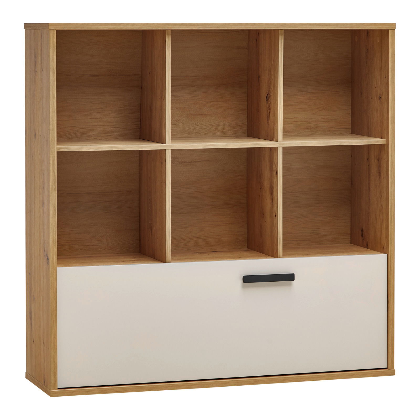 XORA Bücherregal CASA MIA Bücherregal aus Holz mit sechs offenen Fächern und einer großen Schublade unten, Frontalansicht