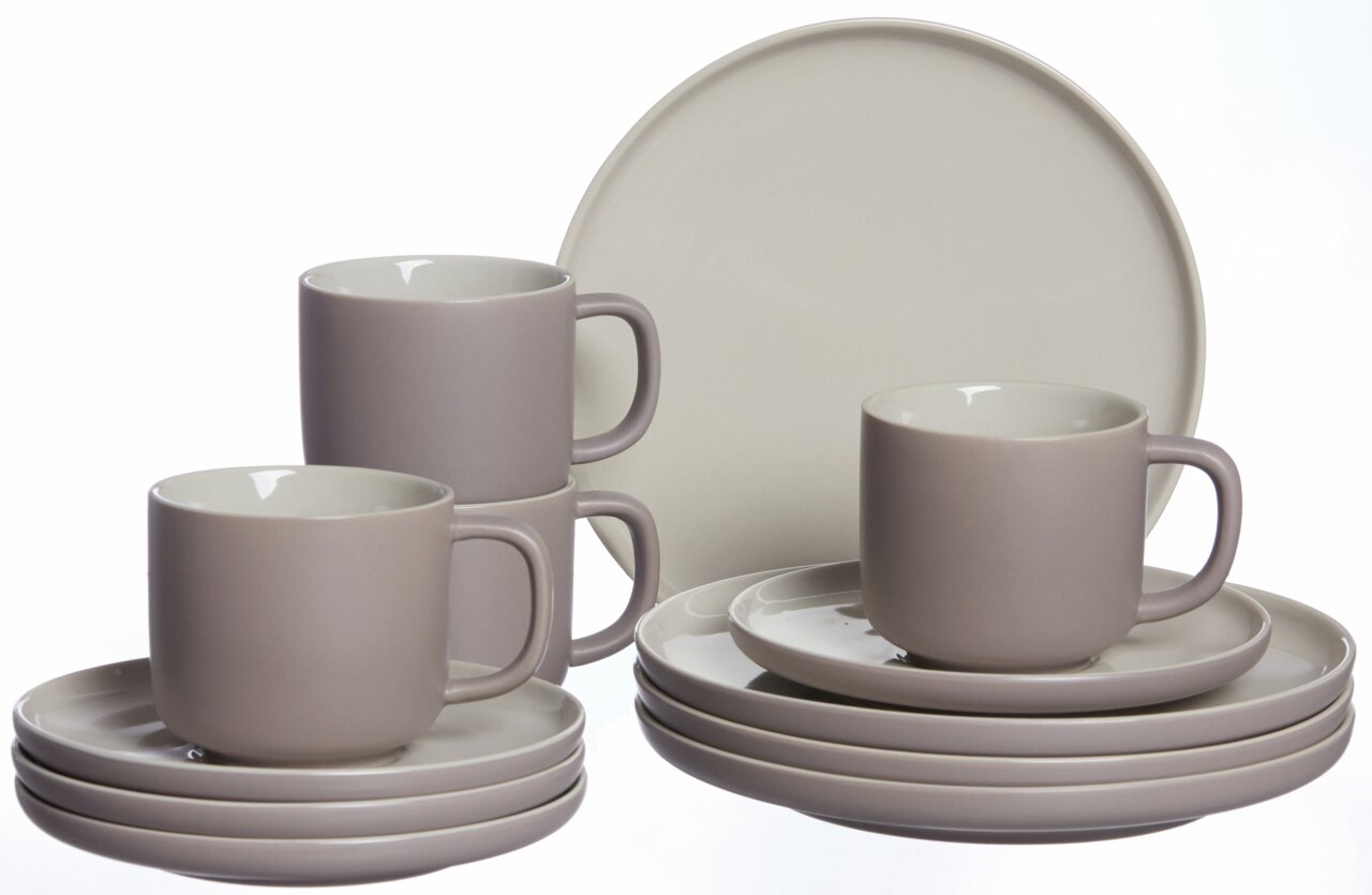 Ritzenhoff & Breker Kaffee-Set 12-tlg. JASPER Kaffee-Set Jasper 12-teilig in Taupe, bestehend aus Tassen und Tellern, seitliche Perspektive