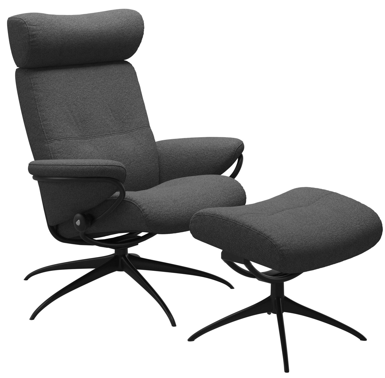 Stressless Einzelsesselset mit Kopfstütze BERLIN Grüner Einzelsessel mit Kopfstütze und passendem Hocker, seitliche Perspektive