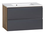 Waschtisch-Set 80 cm mit Holzoptik an der Seite und grauen Schubladen, Frontansicht