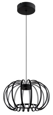 Moderne schwarze LED-Hängeleuchte mit kugelförmigem Design, seitliche Perspektive