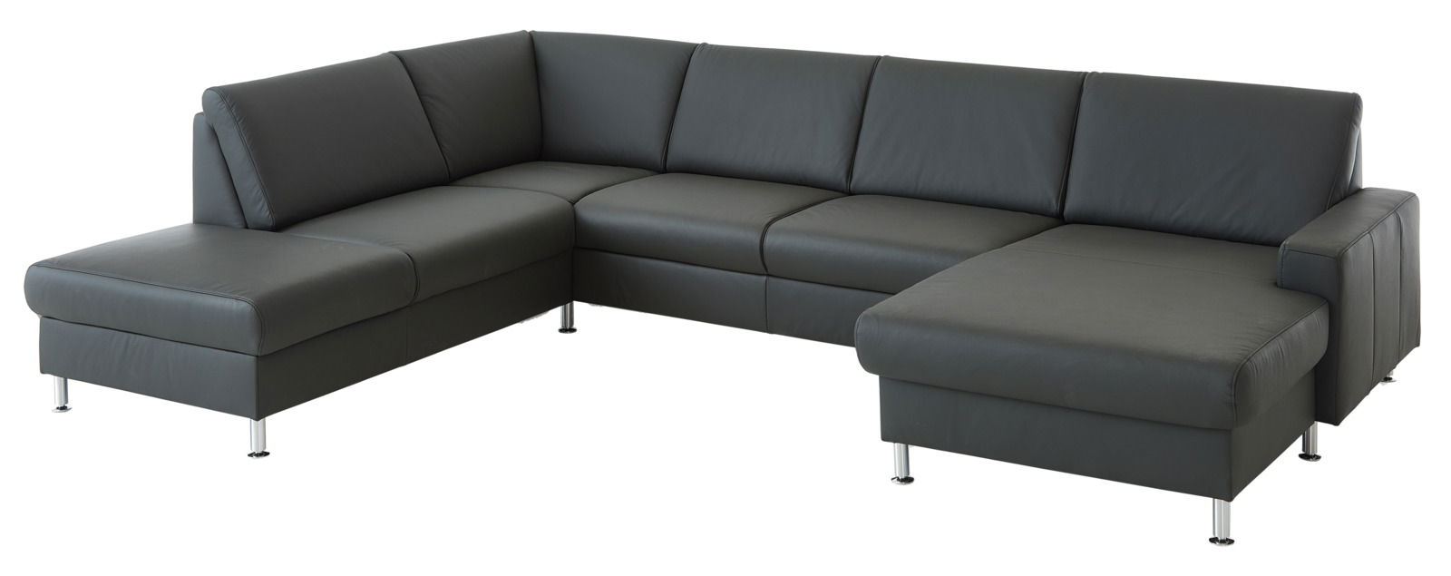 Beldomo Premium Ecksofa PERFECT-L Moderne, dunkelgraue Polsterrundecke in L-Form mit Metallfüßen, Perspektive von vorne links