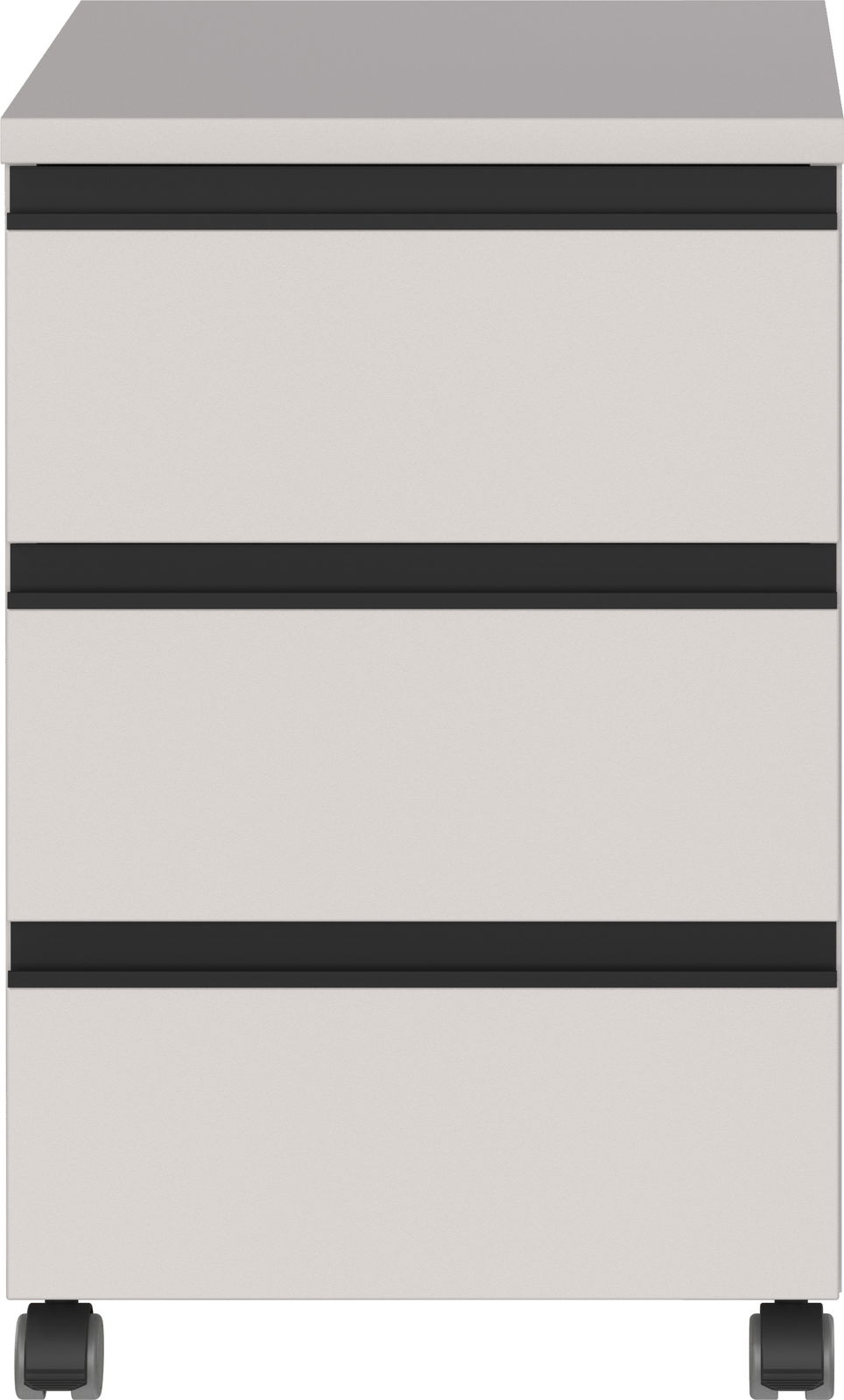 Rollcontainer mit drei Schubladen, Vorderansicht, auf Rollen, Modell BEDANO