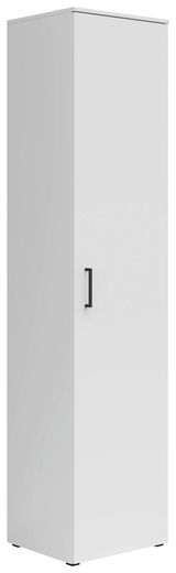 Weißer Mehrzweckschrank mit schwarzem Griff, perspektivisch von vorne links betrachtet