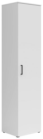 Weißer Mehrzweckschrank mit schwarzem Griff, perspektivisch von vorne links betrachtet