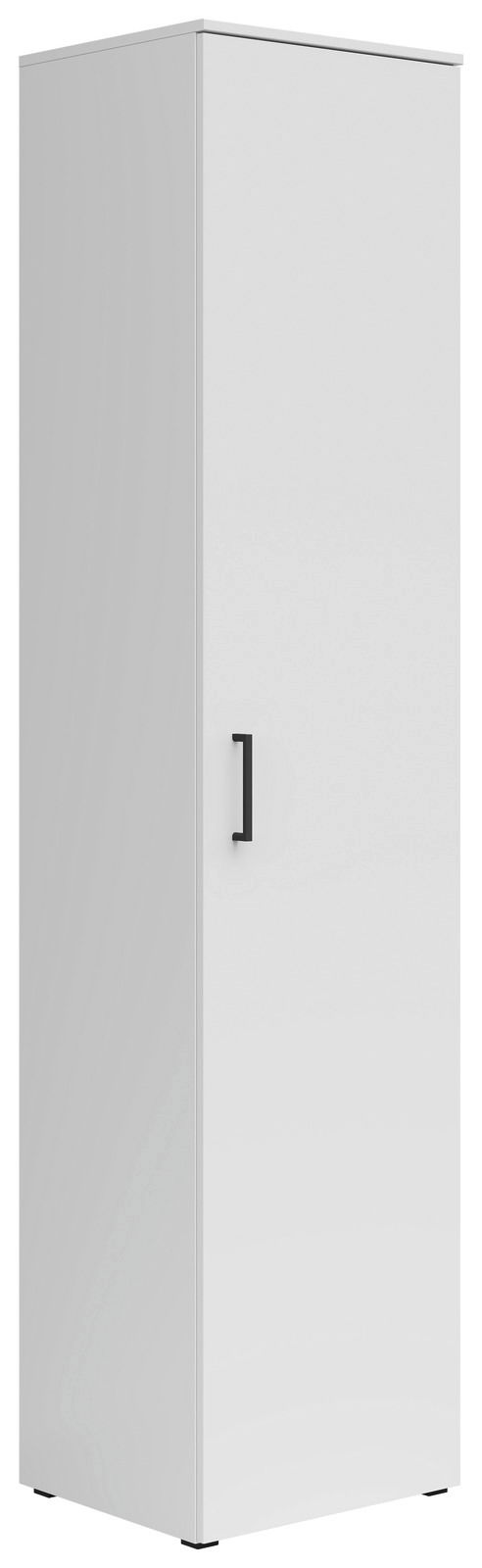 Carryhome Mehrzweckschrank MULTISTAURAUM Weißer Mehrzweckschrank mit schwarzem Griff, perspektivisch von vorne links betrachtet