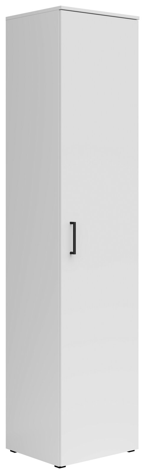 Carryhome Mehrzweckschrank MULTISTAURAUM Weißer Mehrzweckschrank mit schwarzem Griff, perspektivisch von vorne links betrachtet