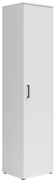 Weißer Mehrzweckschrank mit schwarzem Griff, perspektivisch von vorne links betrachtet