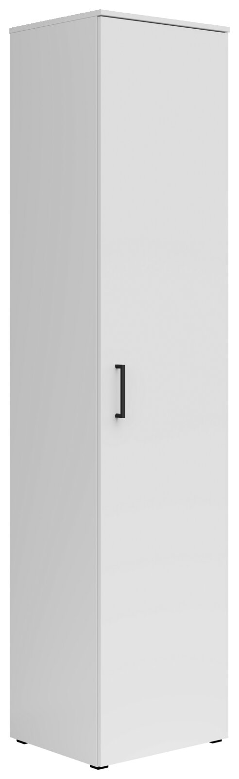 Carryhome Mehrzweckschrank MULTISTAURAUM Weißer Mehrzweckschrank mit schwarzem Griff, perspektivisch von vorne links betrachtet